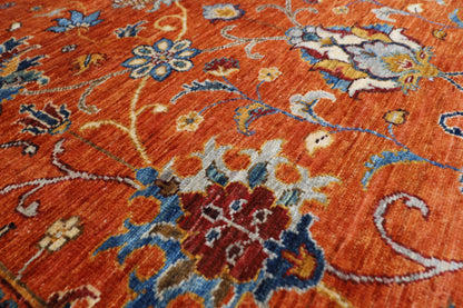 152 x 196 cm | Oriental Floral Orange Area Rug Afghan Hand Knotted Veg Dye Wool carpet