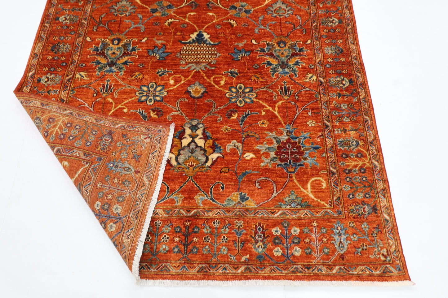 152 x 196 cm | Oriental Floral Orange Area Rug Afghan Hand Knotted Veg Dye Wool carpet