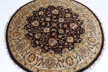 181 x 183 cm | Oriental Floral Brown Round Rug Afghan Hand Knotted Veg Dye Wool carpet (Copy)