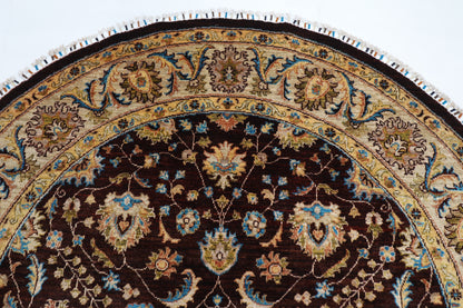 181 x 183 cm | Oriental Floral Brown Round Rug Afghan Hand Knotted Veg Dye Wool carpet (Copy)
