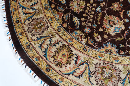181 x 183 cm | Oriental Floral Brown Round Rug Afghan Hand Knotted Veg Dye Wool carpet (Copy)