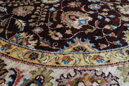 181 x 183 cm | Oriental Floral Brown Round Rug Afghan Hand Knotted Veg Dye Wool carpet (Copy)