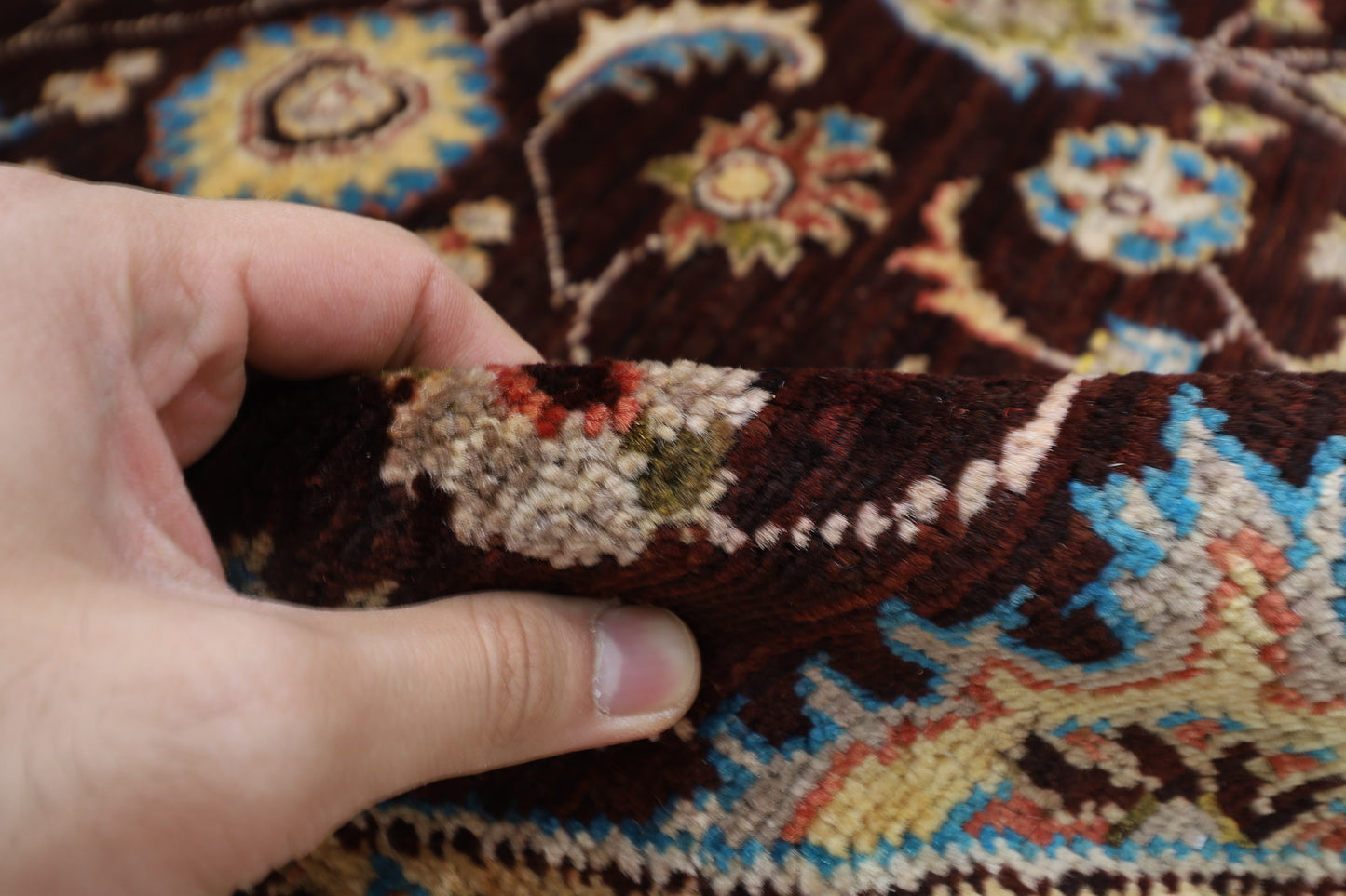 181 x 183 cm | Oriental Floral Brown Round Rug Afghan Hand Knotted Veg Dye Wool carpet (Copy)