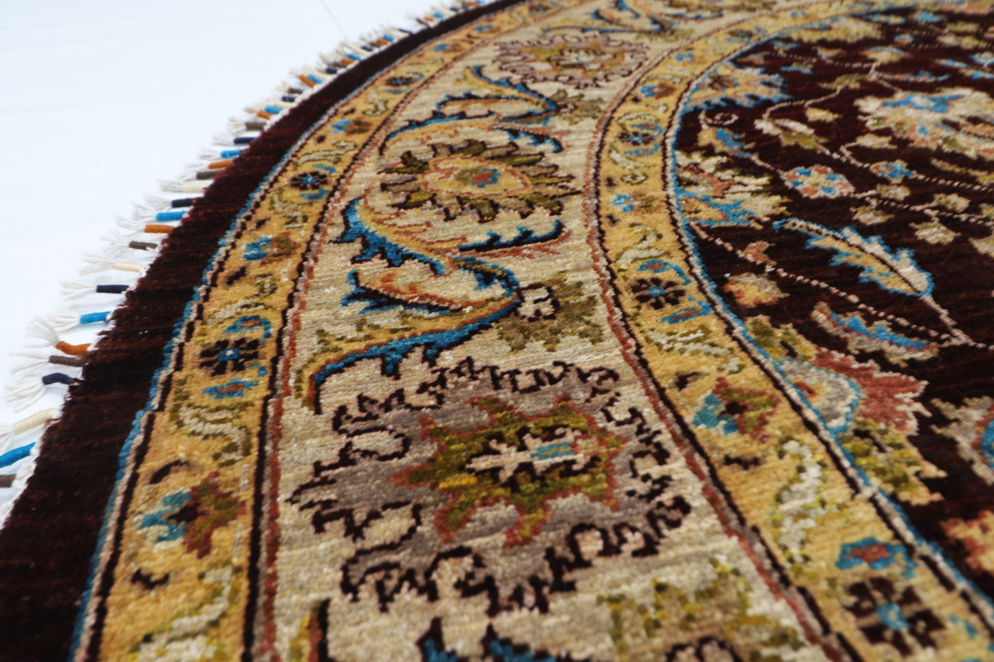 181 x 183 cm | Oriental Floral Brown Round Rug Afghan Hand Knotted Veg Dye Wool carpet (Copy)