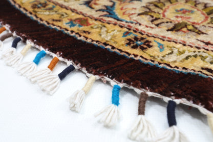 181 x 183 cm | Oriental Floral Brown Round Rug Afghan Hand Knotted Veg Dye Wool carpet (Copy)