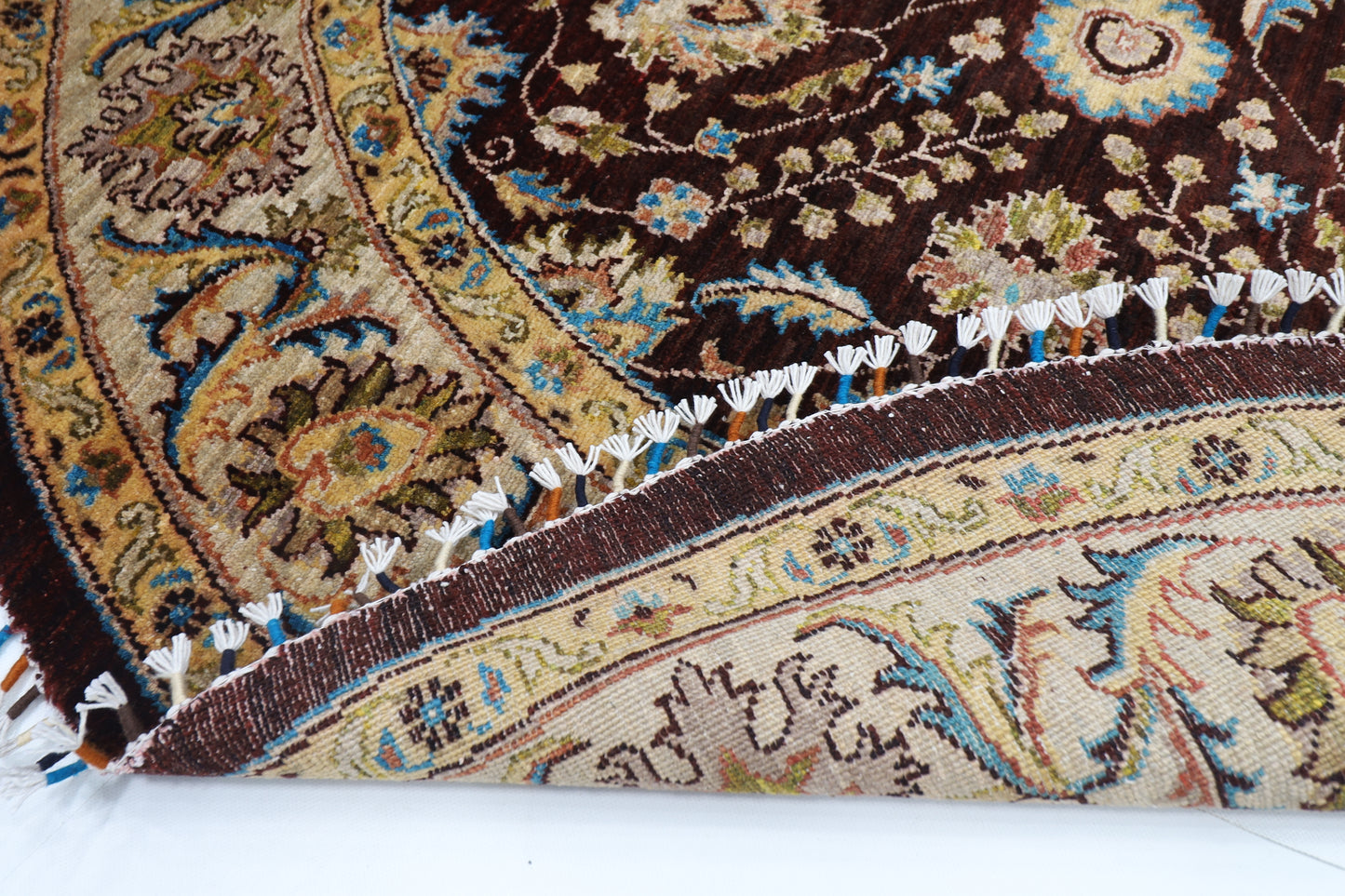 181 x 183 cm | Oriental Floral Brown Round Rug Afghan Hand Knotted Veg Dye Wool carpet (Copy)