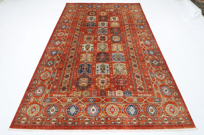 198 x 296 cm | Tribal Waziri Orange Area Rug Afghan Hand Knotted Veg Dye Wool carpet