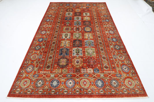 198 x 296 cm | Tribal Waziri Orange Area Rug Afghan Hand Knotted Veg Dye Wool carpet