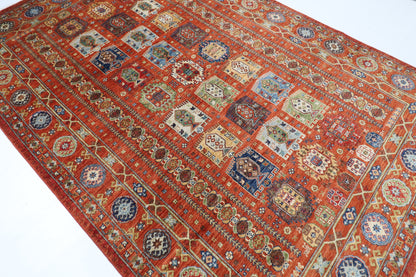 198 x 296 cm | Tribal Waziri Orange Area Rug Afghan Hand Knotted Veg Dye Wool carpet