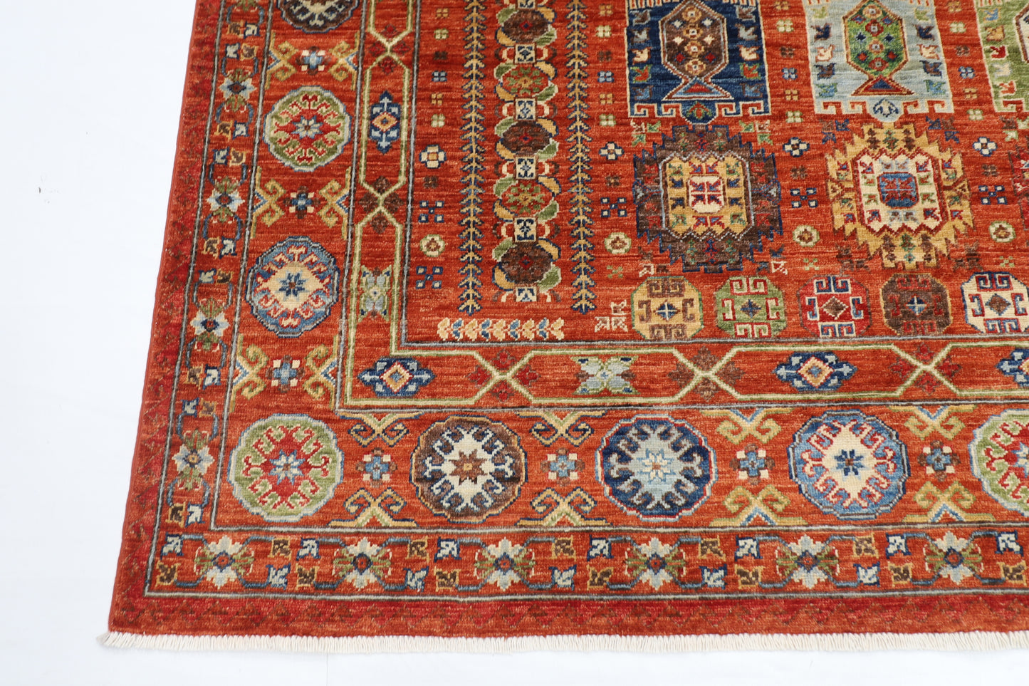 198 x 296 cm | Tribal Waziri Orange Area Rug Afghan Hand Knotted Veg Dye Wool carpet