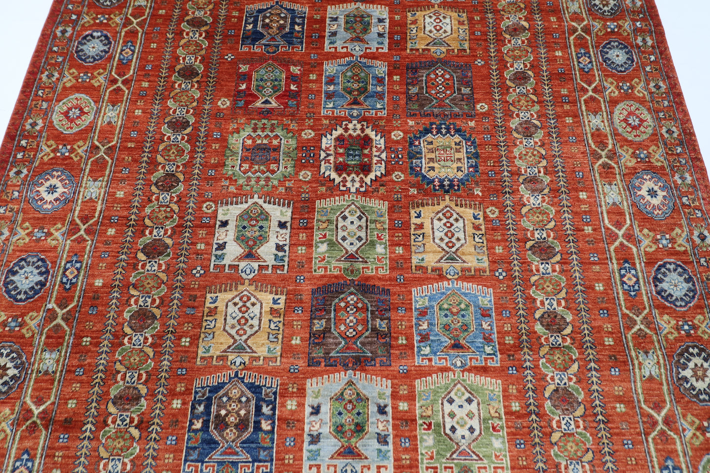198 x 296 cm | Tribal Waziri Orange Area Rug Afghan Hand Knotted Veg Dye Wool carpet