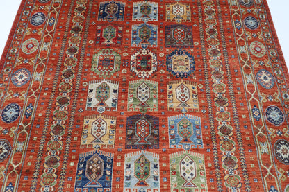 198 x 296 cm | Tribal Waziri Orange Area Rug Afghan Hand Knotted Veg Dye Wool carpet