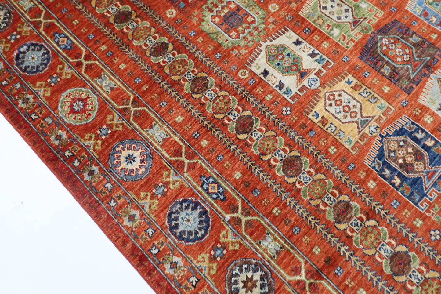 198 x 296 cm | Tribal Waziri Orange Area Rug Afghan Hand Knotted Veg Dye Wool carpet