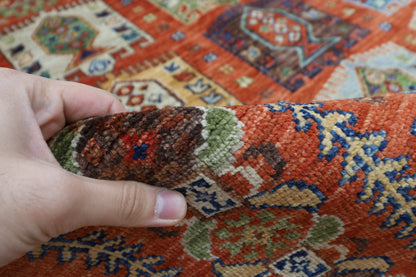 198 x 296 cm | Tribal Waziri Orange Area Rug Afghan Hand Knotted Veg Dye Wool carpet