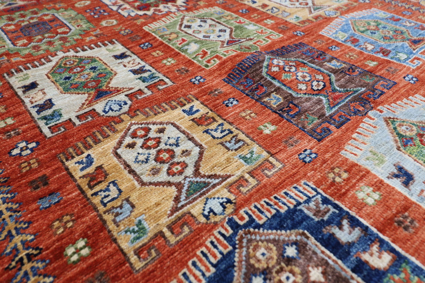 198 x 296 cm | Tribal Waziri Orange Area Rug Afghan Hand Knotted Veg Dye Wool carpet