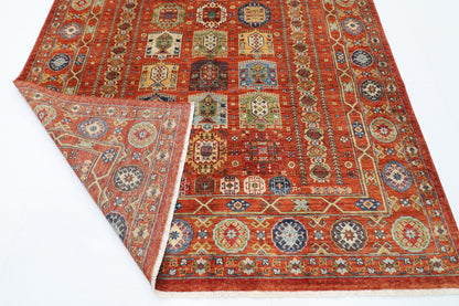 198 x 296 cm | Tribal Waziri Orange Area Rug Afghan Hand Knotted Veg Dye Wool carpet