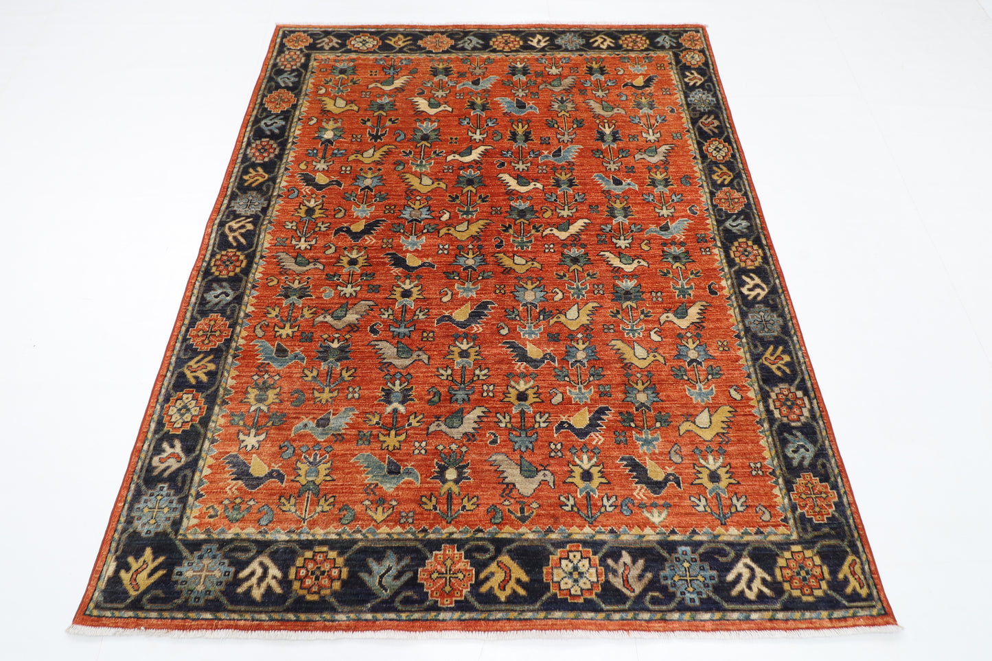 153 x 190 cm | Tribal Birds Area Rug Afghan Hand Knotted Veg Dye Wool carpet