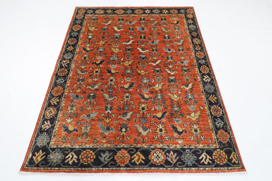 153 x 190 cm | Tribal Birds Area Rug Afghan Hand Knotted Veg Dye Wool carpet