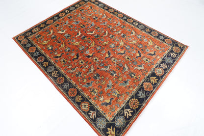 153 x 190 cm | Tribal Birds Area Rug Afghan Hand Knotted Veg Dye Wool carpet