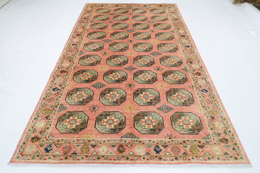 197 x 304 cm | Tribal Ersari Pink Area Rug Afghan Hand Knotted Veg Dye Wool carpet