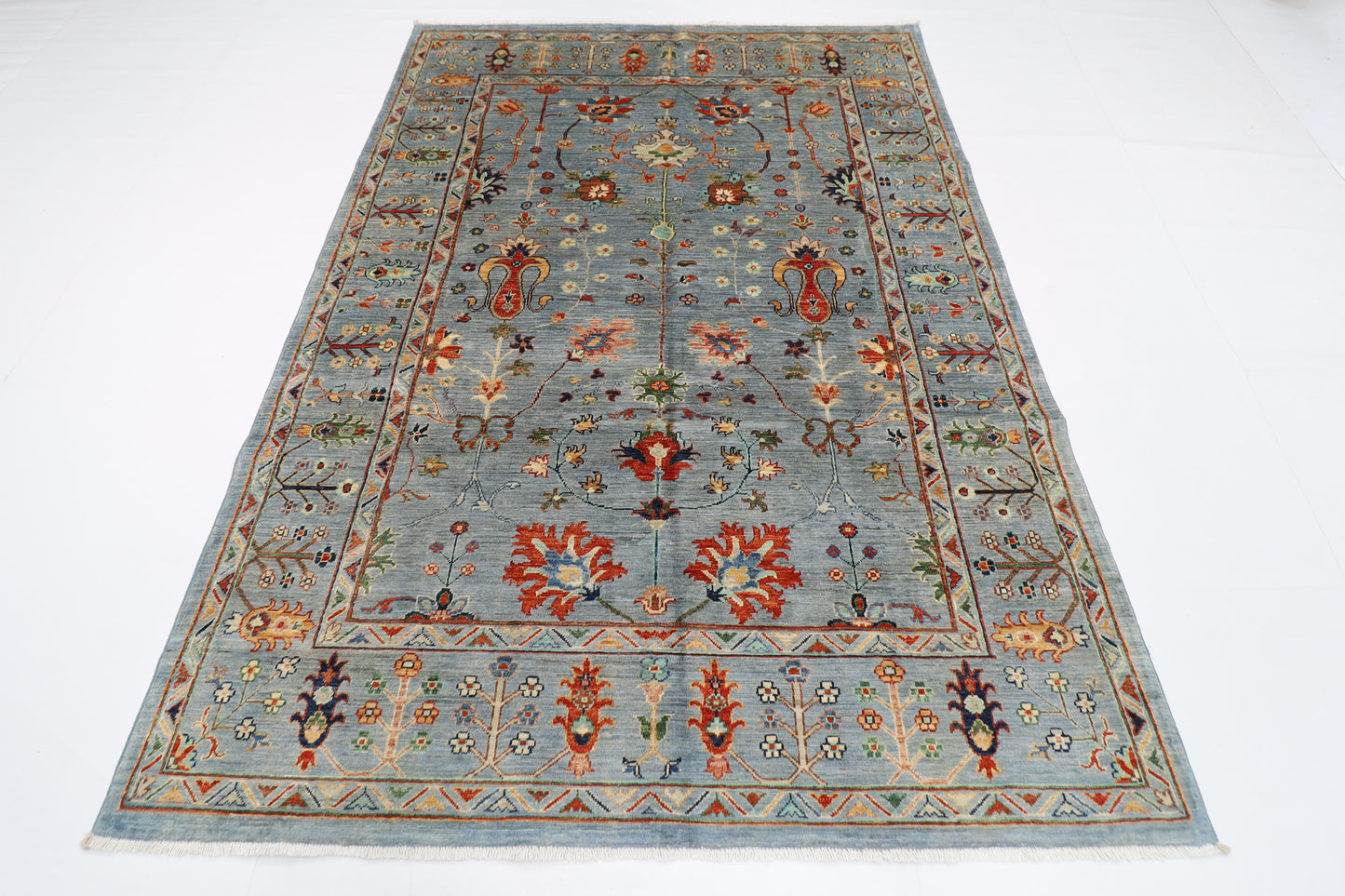 172 x 244 cm | Tribal Floral Gray Area Rug Afghan Hand Knotted Veg Dye Wool carpet