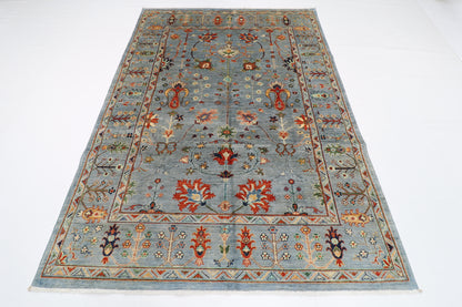 172 x 244 cm | Tribal Floral Gray Area Rug Afghan Hand Knotted Veg Dye Wool carpet