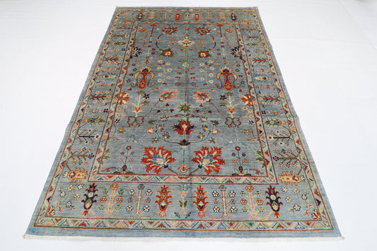 172 x 244 cm | Tribal Floral Gray Area Rug Afghan Hand Knotted Veg Dye Wool carpet