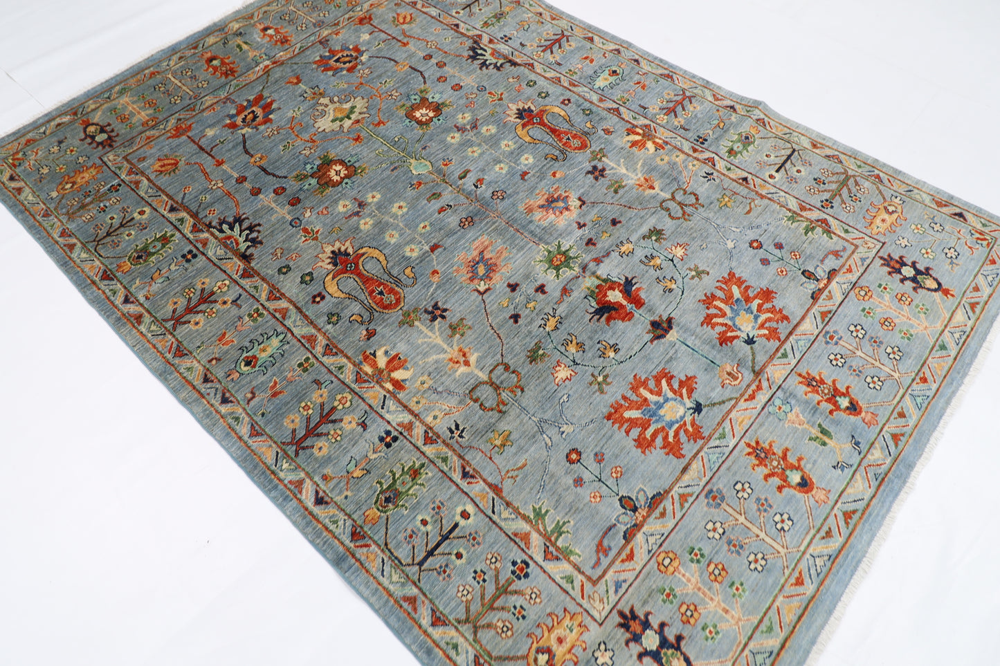 172 x 244 cm | Tribal Floral Gray Area Rug Afghan Hand Knotted Veg Dye Wool carpet