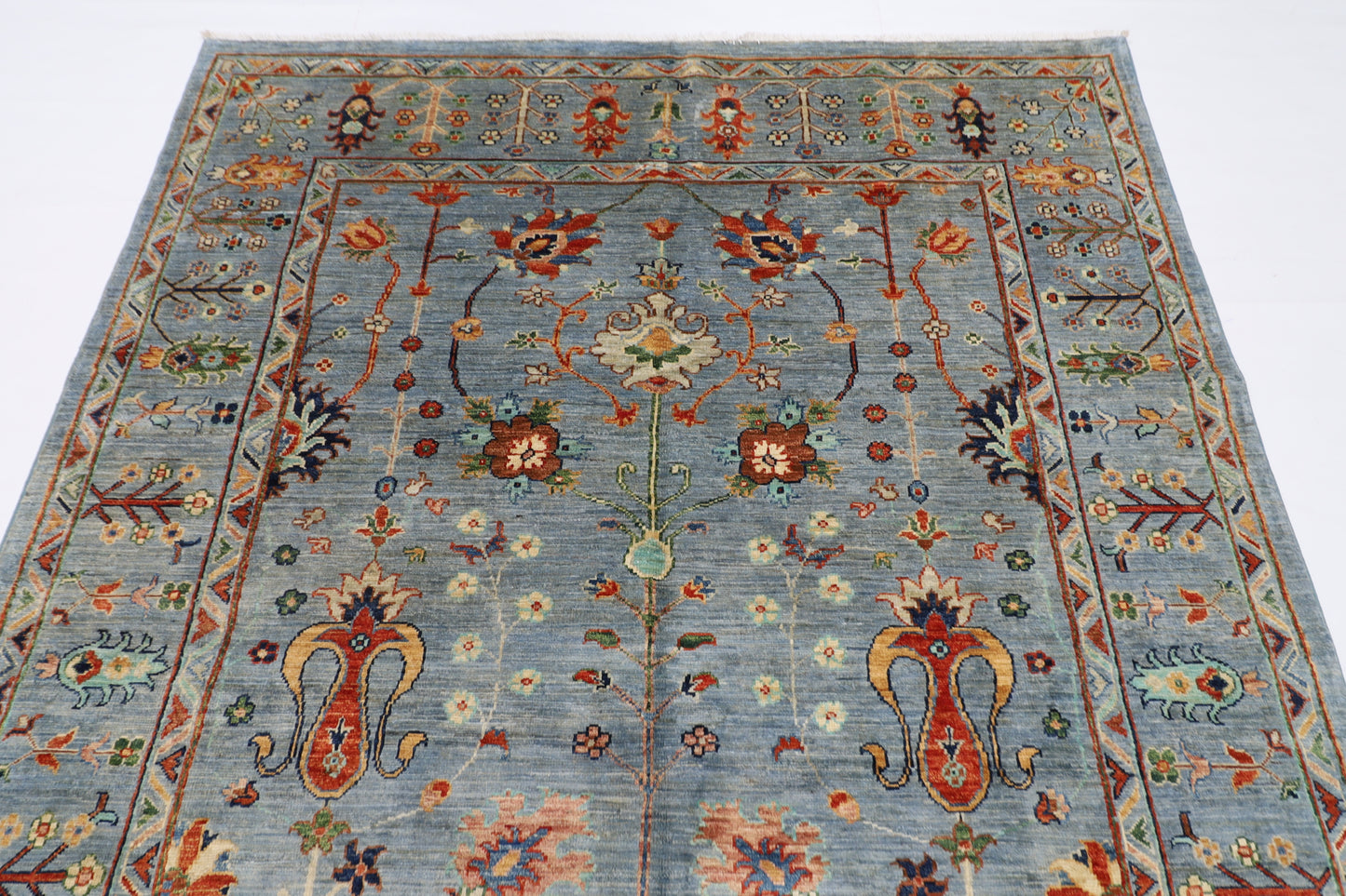 172 x 244 cm | Tribal Floral Gray Area Rug Afghan Hand Knotted Veg Dye Wool carpet
