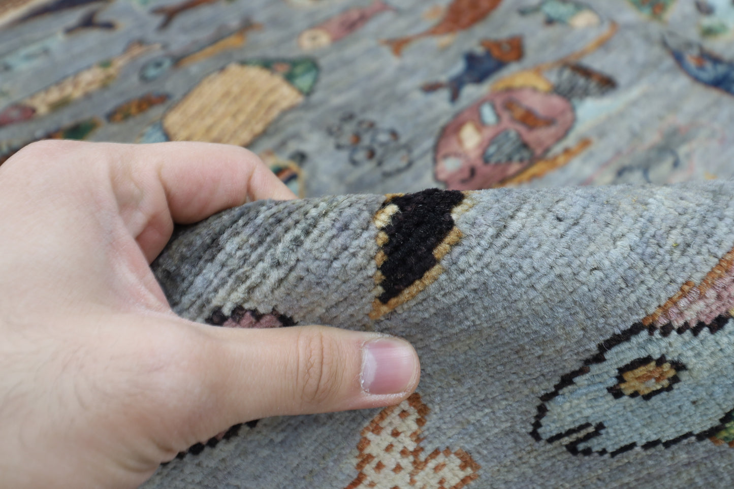 197 x 295 cm | Tribal Fish Gray Area Rug Afghan Hand Knotted Veg Dye Wool carpet