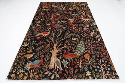 185 x 275 cm | Tribal Birds Black Area Rug Afghan Hand Knotted Veg Dye Wool carpet