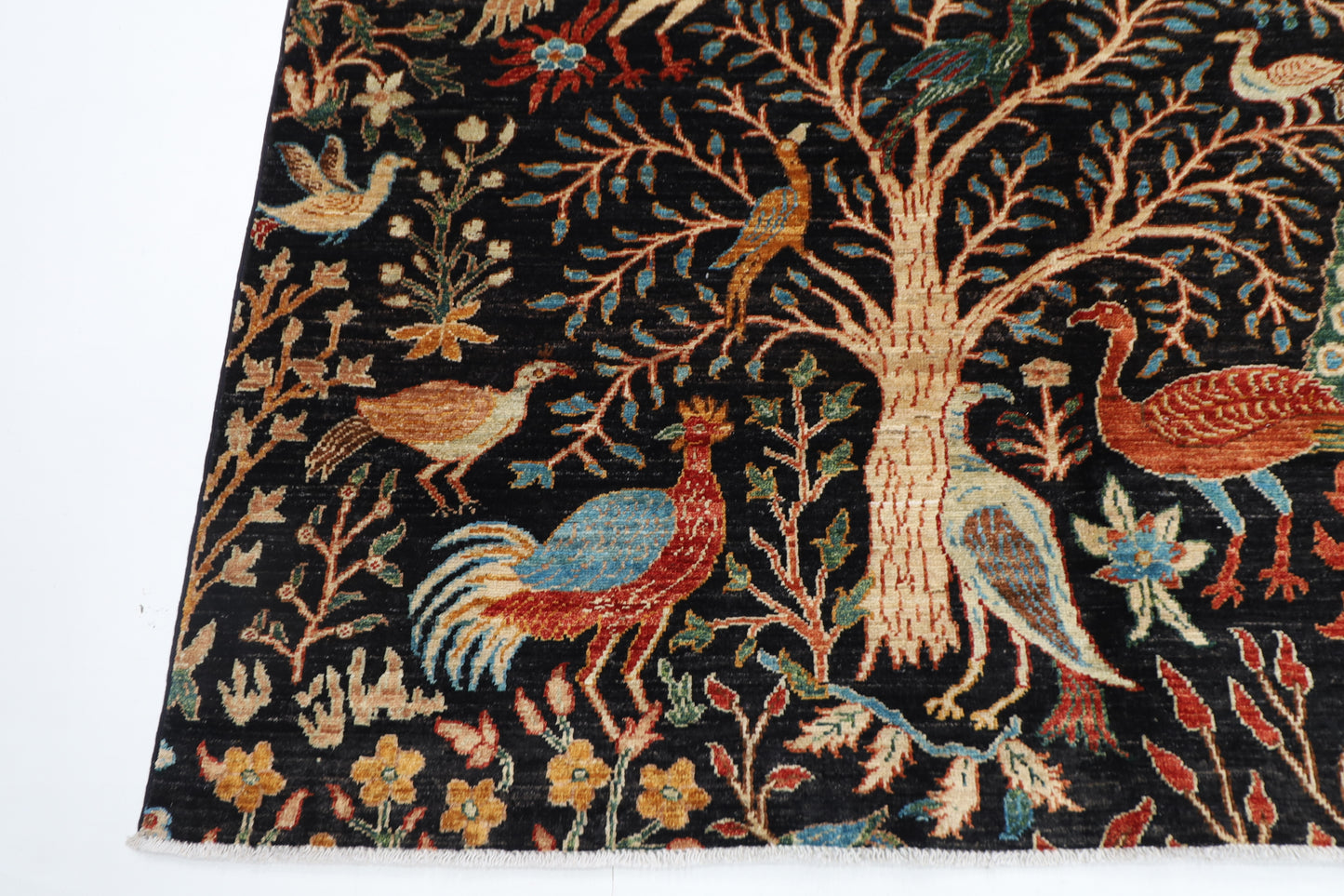185 x 275 cm | Tribal Birds Black Area Rug Afghan Hand Knotted Veg Dye Wool carpet