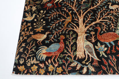 185 x 275 cm | Tribal Birds Black Area Rug Afghan Hand Knotted Veg Dye Wool carpet