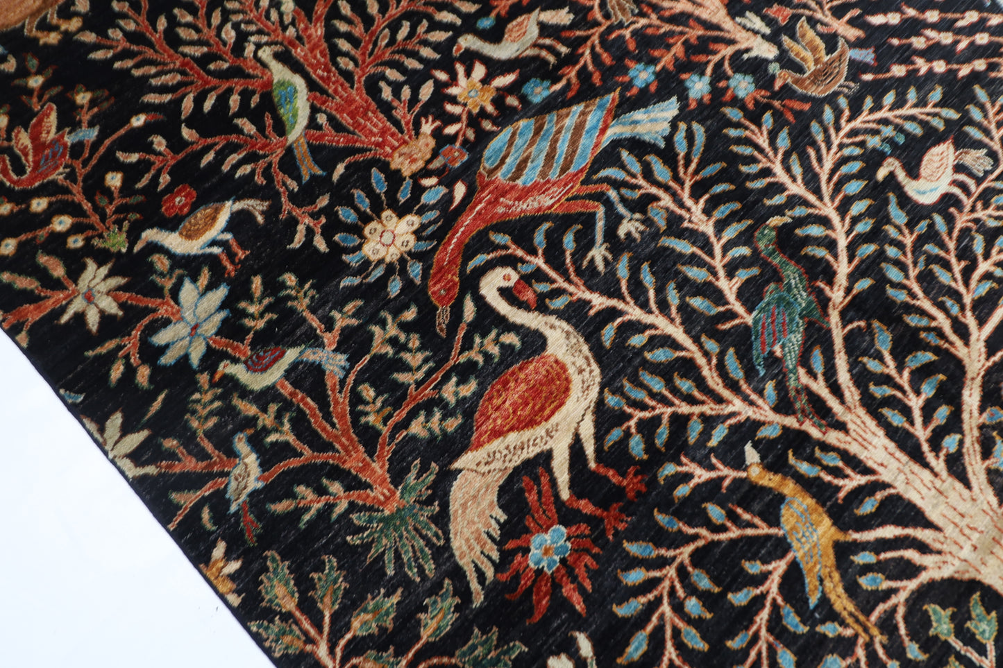 185 x 275 cm | Tribal Birds Black Area Rug Afghan Hand Knotted Veg Dye Wool carpet