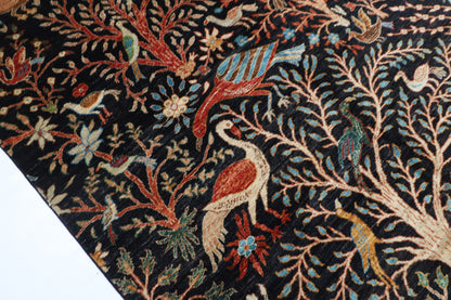185 x 275 cm | Tribal Birds Black Area Rug Afghan Hand Knotted Veg Dye Wool carpet