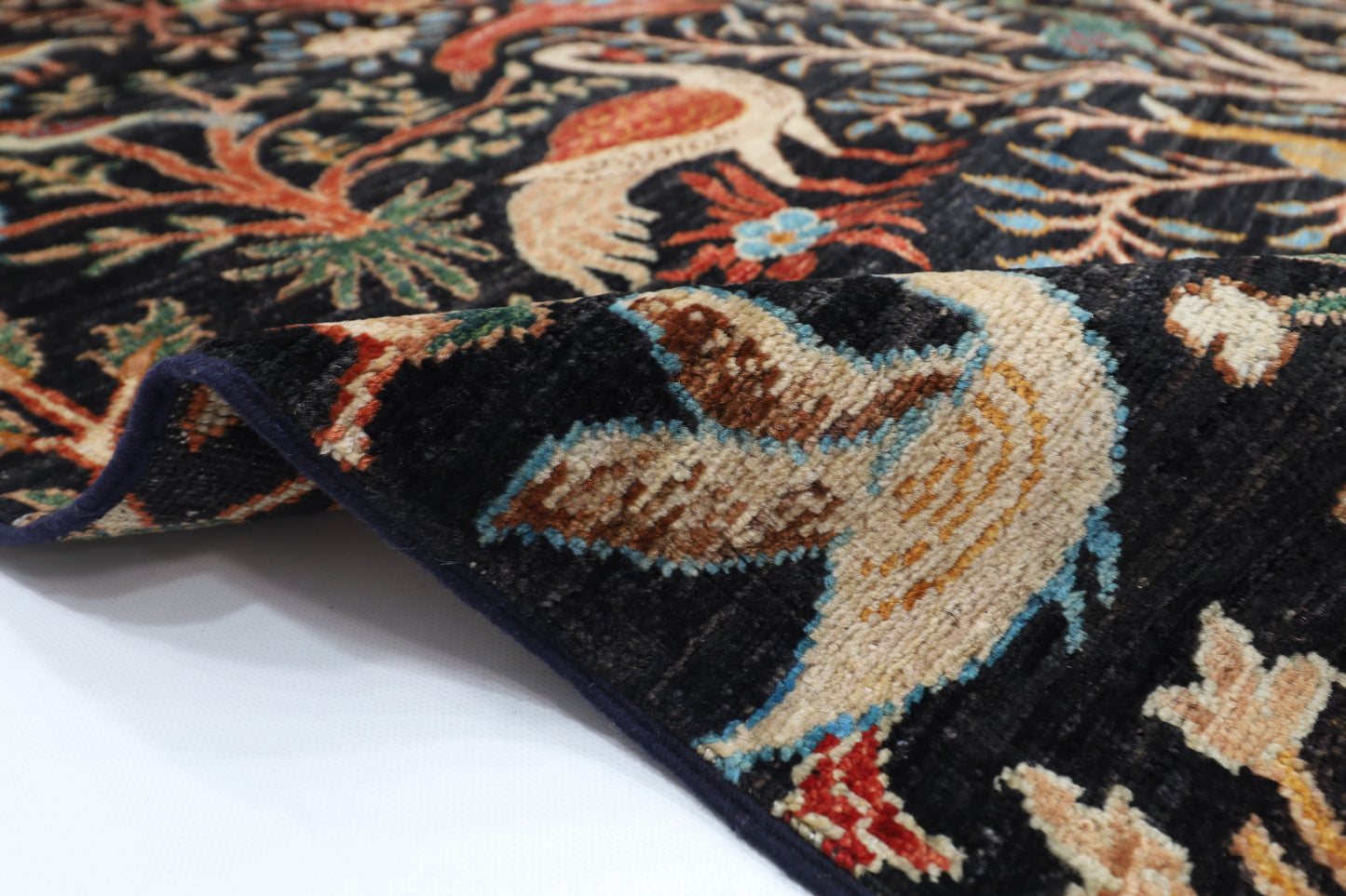 185 x 275 cm | Tribal Birds Black Area Rug Afghan Hand Knotted Veg Dye Wool carpet