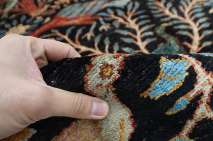 185 x 275 cm | Tribal Birds Black Area Rug Afghan Hand Knotted Veg Dye Wool carpet