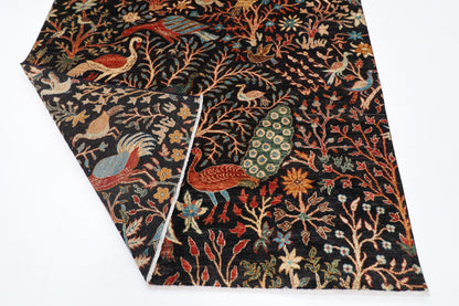 185 x 275 cm | Tribal Birds Black Area Rug Afghan Hand Knotted Veg Dye Wool carpet