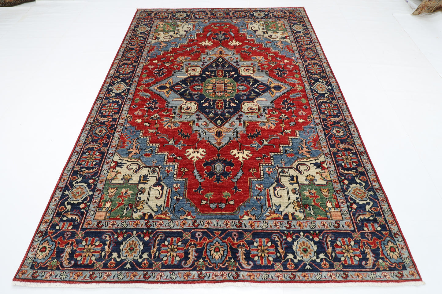 190 x 273 cm | Tribal Heriz Red Area Rug Afghan Hand Knotted Veg Dye Wool carpet