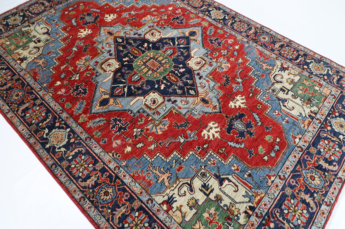 190 x 273 cm | Tribal Heriz Red Area Rug Afghan Hand Knotted Veg Dye Wool carpet