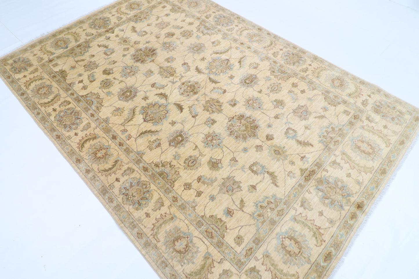 172 x 244 cm | Tribal Beige Area Rug Afghan Hand Knotted Veg Dye Wool carpet