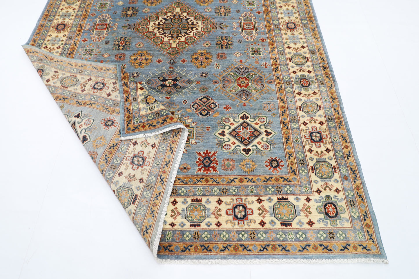 208 x 301 cm | Tribal Kazak Gray Area Rug Afghan Hand Knotted Veg Dye Wool carpet