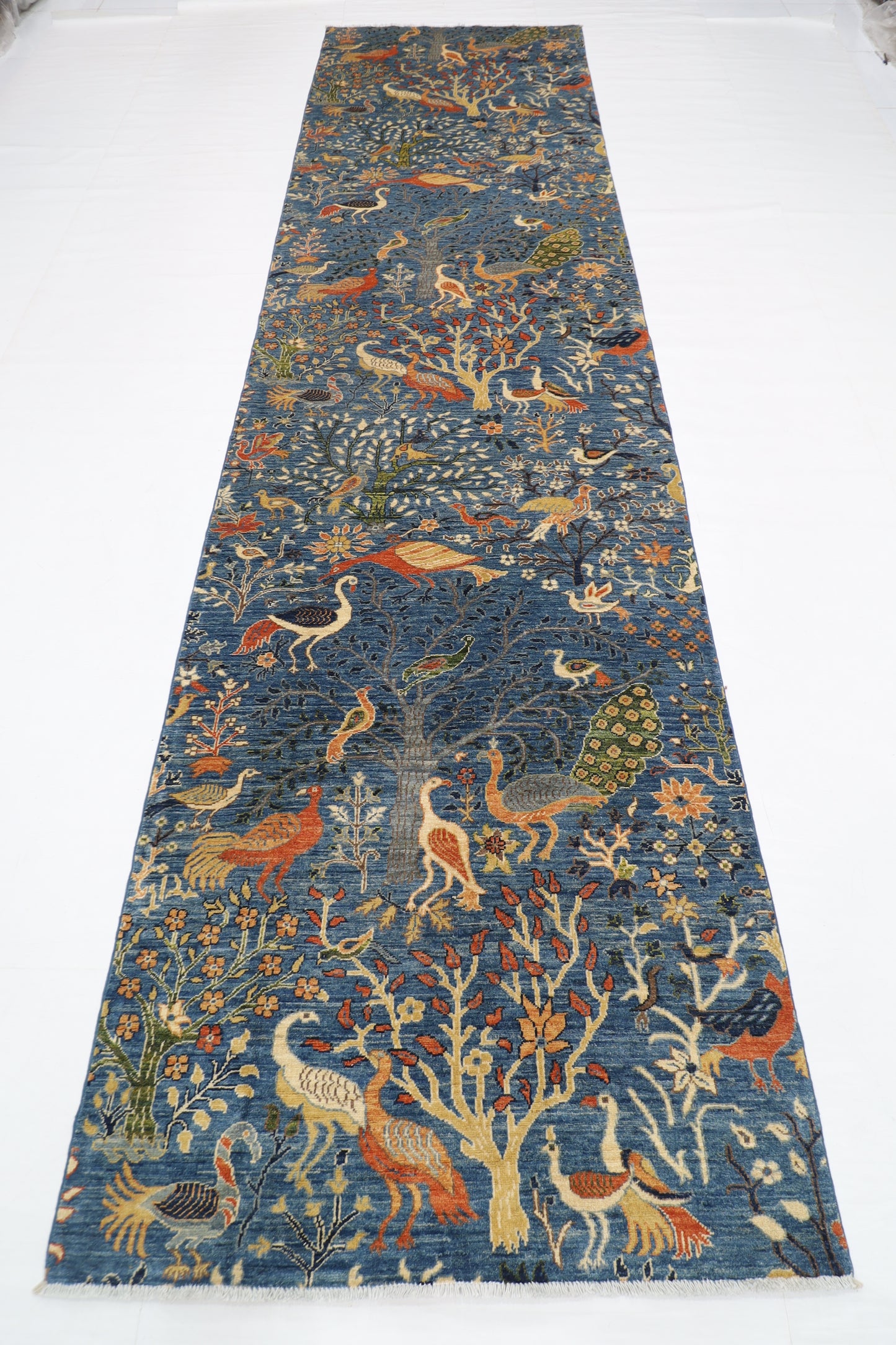 128 x 488 cm | Gallery Size Birds Runner Rug Afghan Hand Knotted Veg Dye Wool carpet