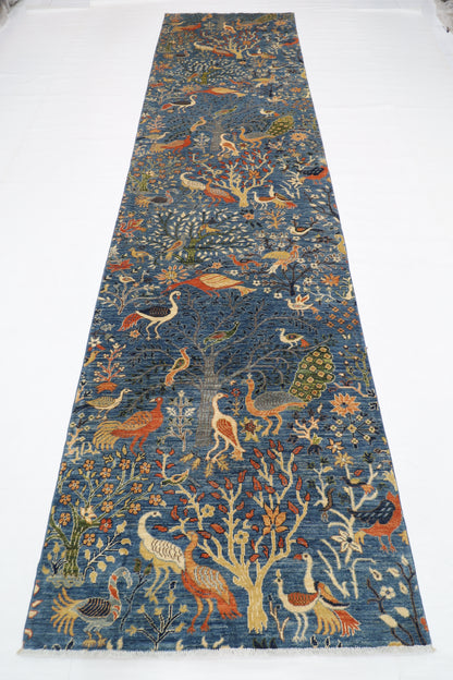 128 x 488 cm | Gallery Size Birds Runner Rug Afghan Hand Knotted Veg Dye Wool carpet