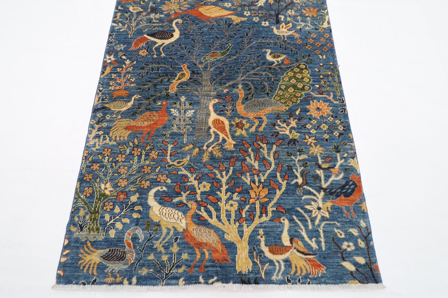 128 x 488 cm | Gallery Size Birds Runner Rug Afghan Hand Knotted Veg Dye Wool carpet