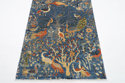 128 x 488 cm | Gallery Size Birds Runner Rug Afghan Hand Knotted Veg Dye Wool carpet