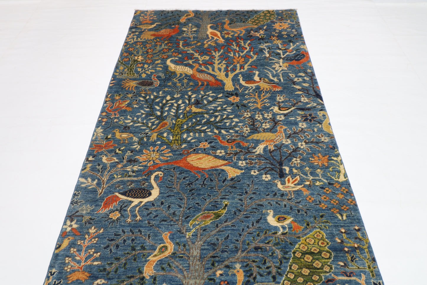 128 x 488 cm | Gallery Size Birds Runner Rug Afghan Hand Knotted Veg Dye Wool carpet