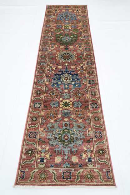 79 x 297 cm | Pink Runner Rug Afghan Hand Knotted Veg Dye Wool carpet