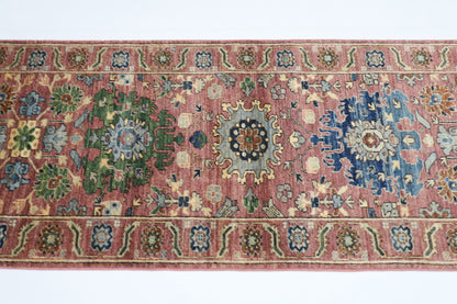 79 x 297 cm | Pink Runner Rug Afghan Hand Knotted Veg Dye Wool carpet
