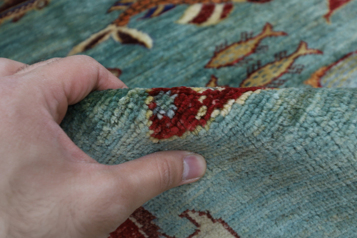80 x 348 cm | Fish Party Runner Rug Afghan Hand Knotted Veg Dye Wool carpet